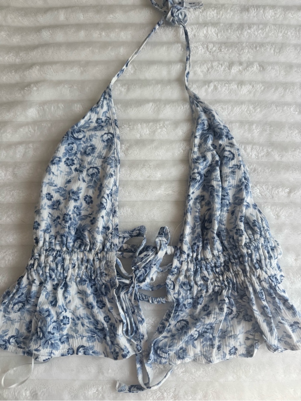 Garage Blue Floral Open-Back, Tie Top